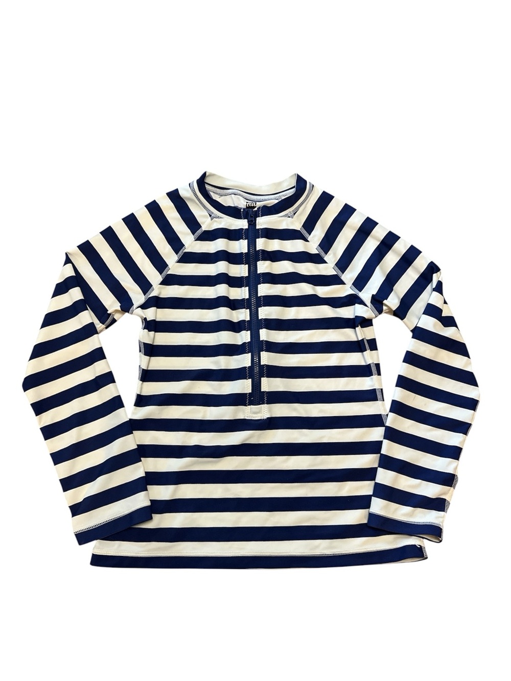 Tea Collection Blue White Stripe 1/4 zip Long Sleeve Rash Guard Size 10 Boy/Girl